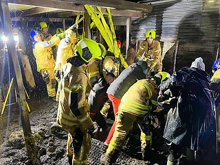 Aller Einsatz war am Ende vergebens: Das eingesunkene Pferd war so geschwächt, dass es trotz Hilfe nicht mehr auf die Beine kam und eingeschläfert werden musste. (Foto: Feuerwehr Halstenbek)