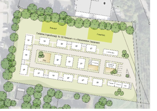 So wird das Containerdorf aussehen. Unten rechts sind Räume fürs Wäschewaschen und -trocknen eingeplant. (Quelle: Stadt Elmshorn)