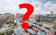 So stellen sich die Planer den künftigen Buttermarkt vor. Rechts sind das Haus der Technik und das neue Rathaus zu sehen. Dies alles steht unter Vorbehalt, wenn das Land die Förderung einstellen sollte. (Quelle: Fabian Gavrilescu – gammagraph / Stadt Elmshorn, Bearbeitung: Frank)